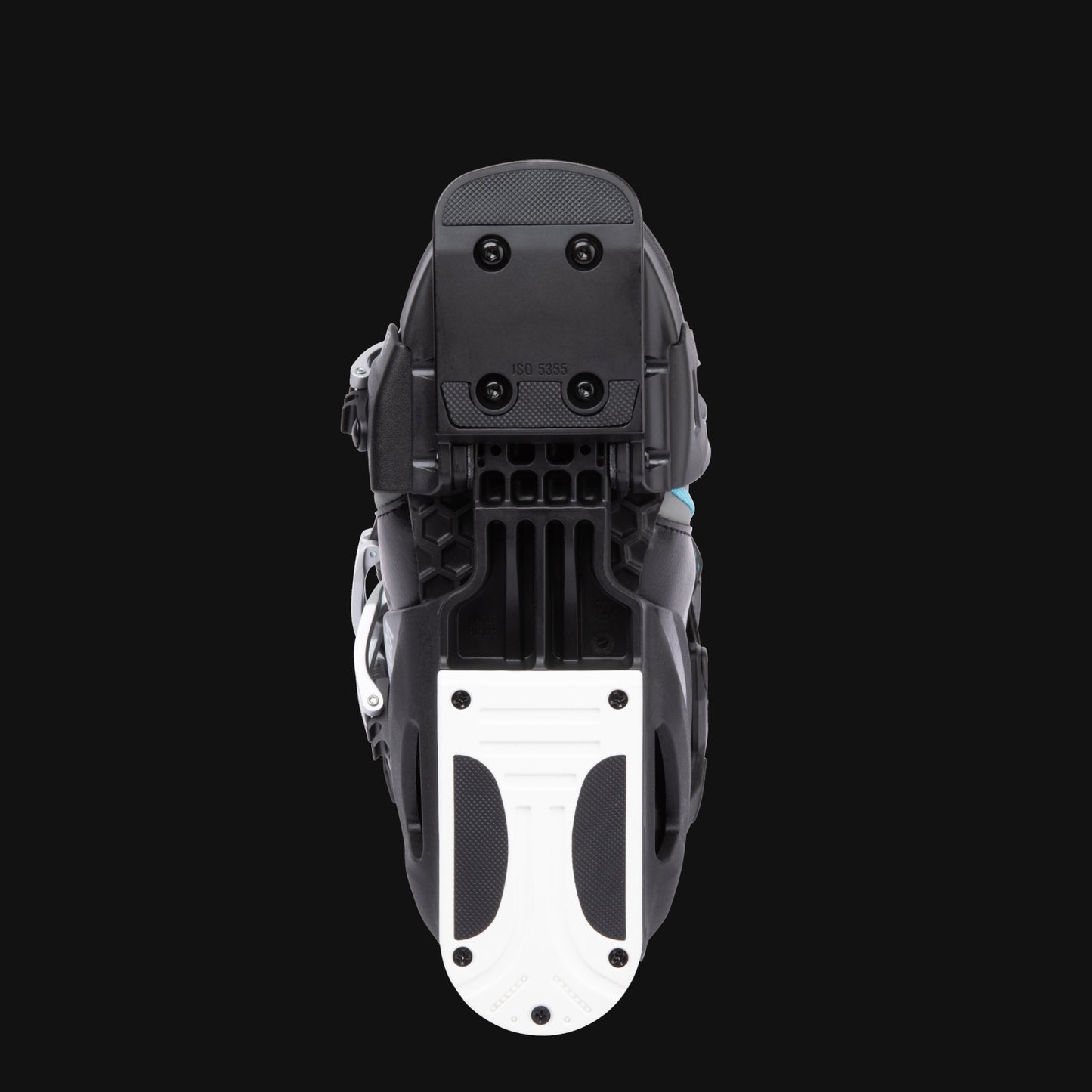 Close-up of a chassis boot sole on a black background