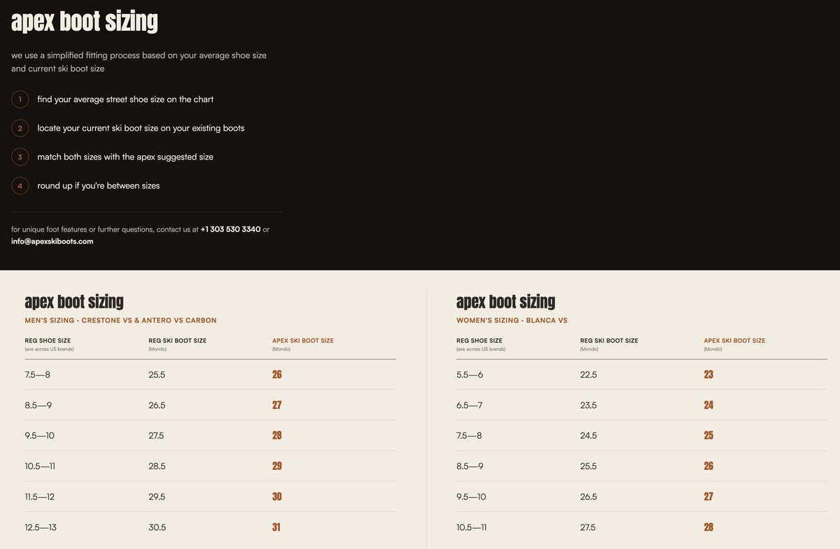 Apex - Size Guide